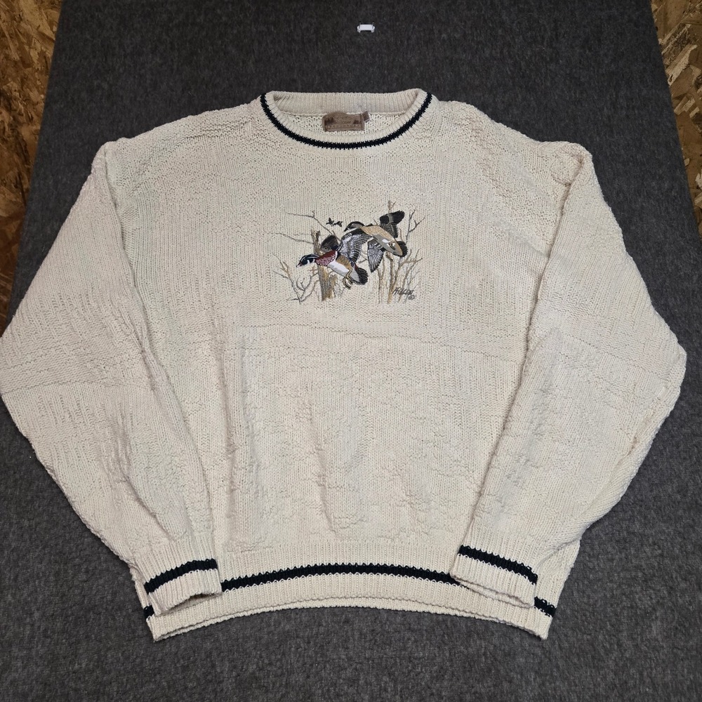 Vintage Shenandoah Sweater Mens XXL Cream Duck Embroidered Crewneck Cotton Knit